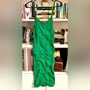 BCBG Max Azria 90’s Green Ruched Slip Dress Size XS Bodycon Club Made in USA EUC